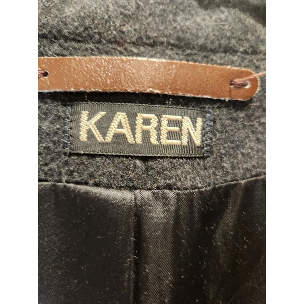 vtg Vintage KAREN Womens Wool Cashmere Long Coat Charcoal Double Breasted 44